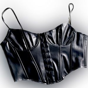 Faux Black Leather Bustier Corset. Leatherette. Soft Sexy halter top. Never worn